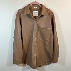 Abercrombie Vegan Leather Women’s Oversized Shirt Jacket Brown Tan Medium